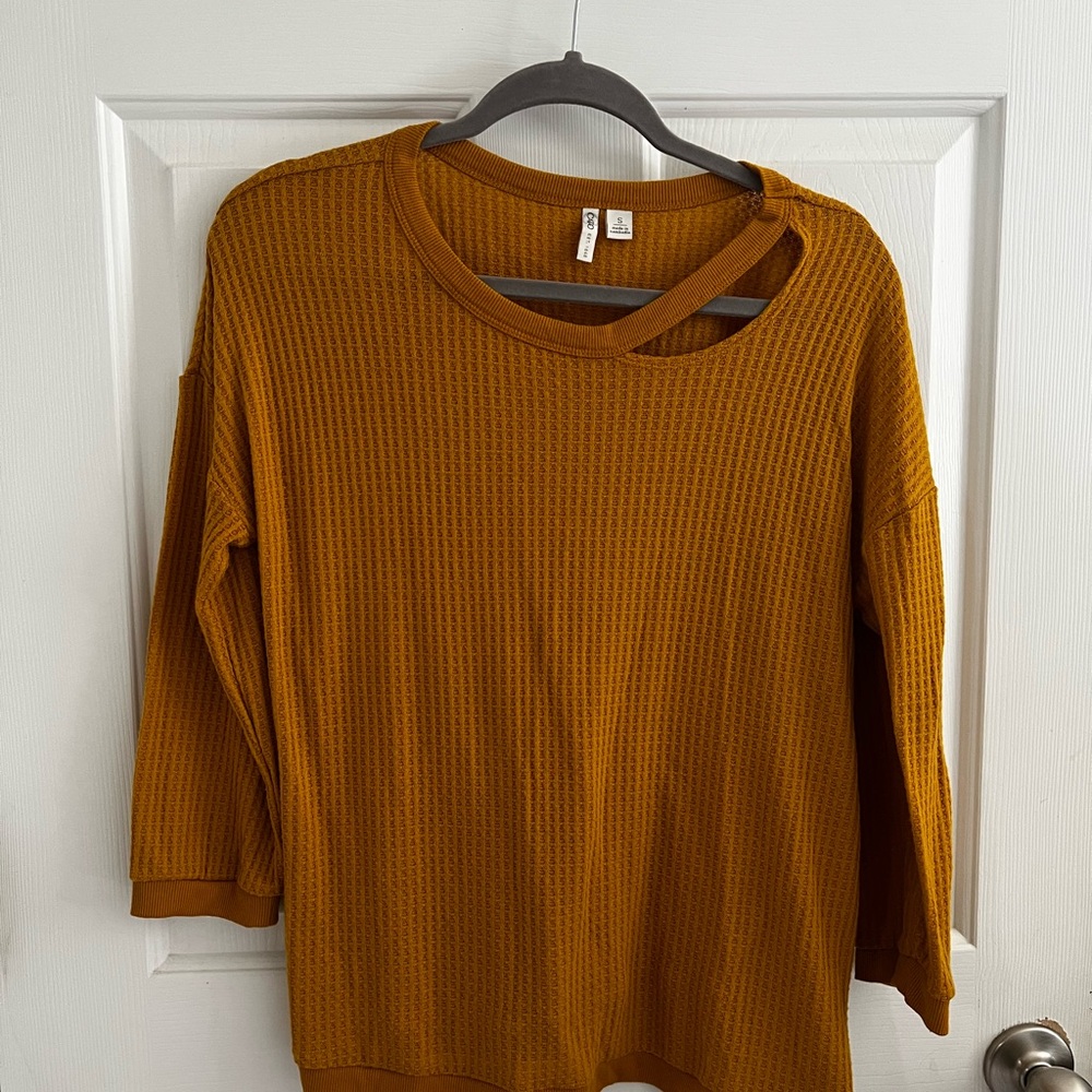 Cato Mustard Sweatshirt with Unique Neckline